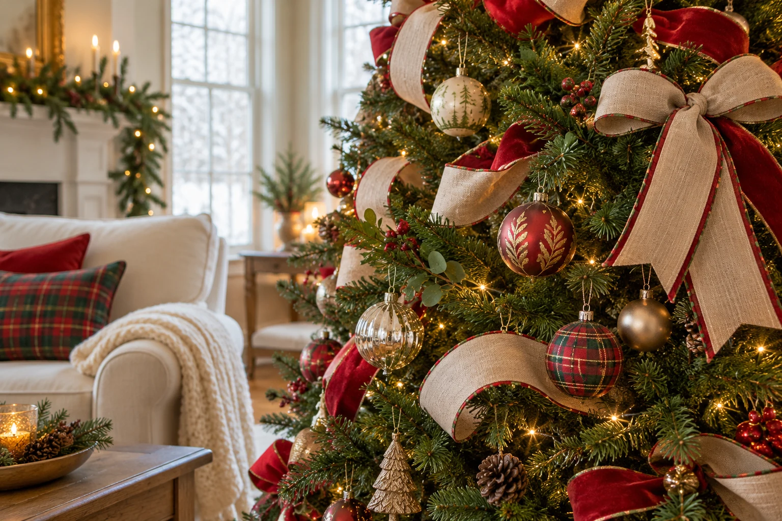 Christmas Tree Ribbon Ideas with Soft Loops and Classic Bows — editorial illustration
