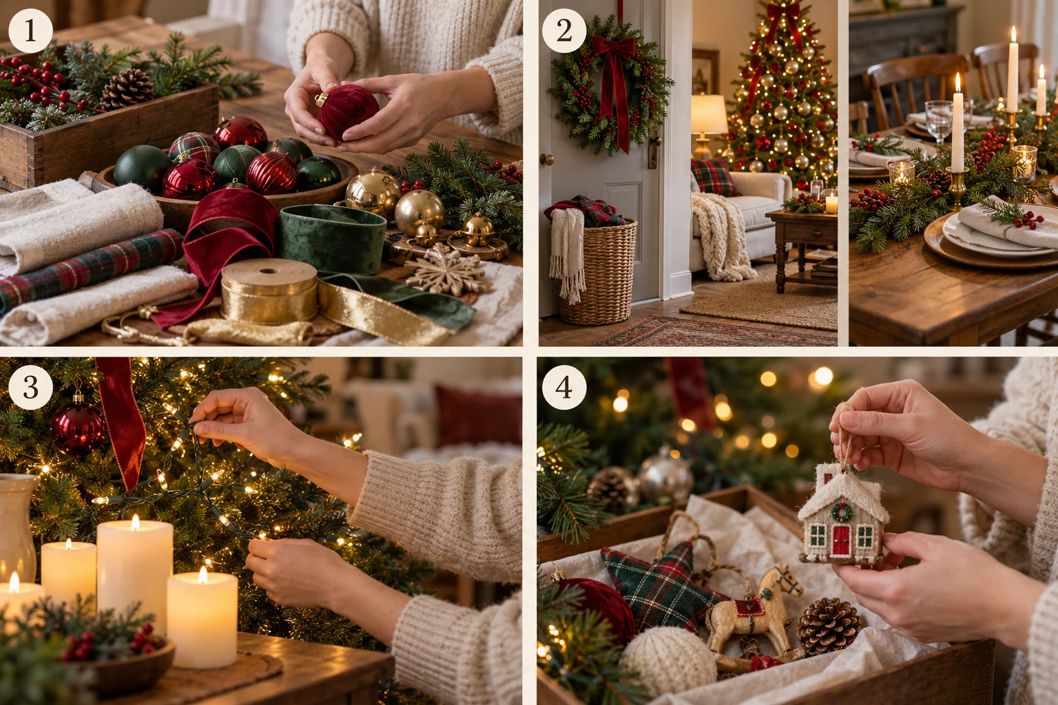 Start with a classic Christmas color palette: visual illustration for this stage