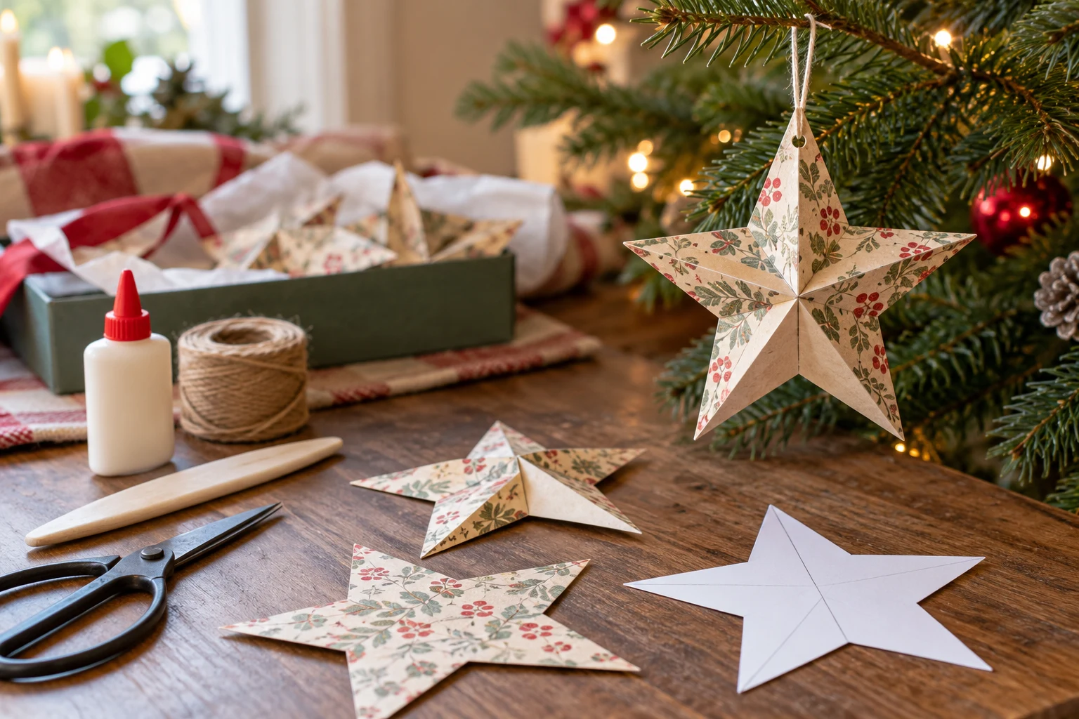 Paper Star Christmas Ornaments with a Layered Fold — editorial illustration
